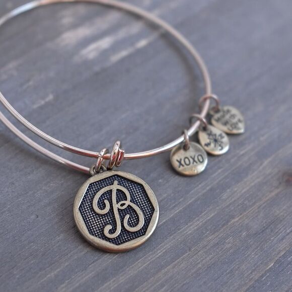 Alex and Ani Bangle Monogram Letter B Charm Bracelet Gold Tone - Picture 2 of 5